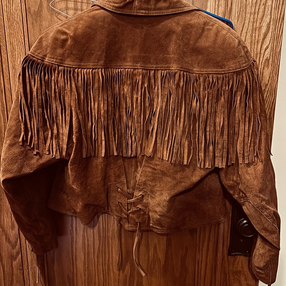 Wilsons Leather Women’s Brown Fringe Western Jacket Button Short Size L - Picture 6 of 9